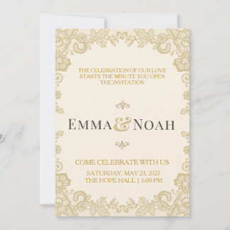 Elegante königliche goldene Spitzen-Hochzeitseinla Einladung