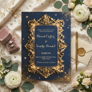 Elegante königliche goldene und marineblaue modern save the date