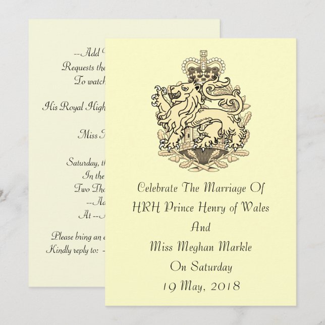 Elegante königliche Hochzeit Einladung Harrys u. (Vorne/Hinten)