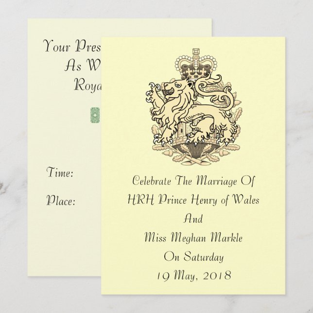 Elegante königliche Hochzeit Einladung Harrys u. (Vorne/Hinten)