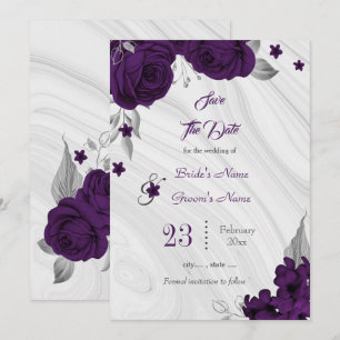 elegante königliche lila silbergraue blumengeschmü save the date
