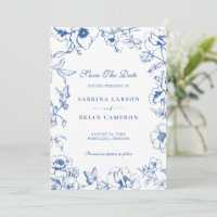 Elegante königsblaue florale Garten-Save-the-Date-