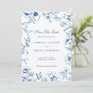 Elegante königsblaue florale Garten-Save-the-Date- Einladung