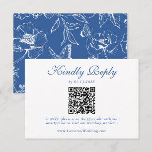 Elegante königsblaue florale QR-Code-Hochzeits-RSV RSVP Karte