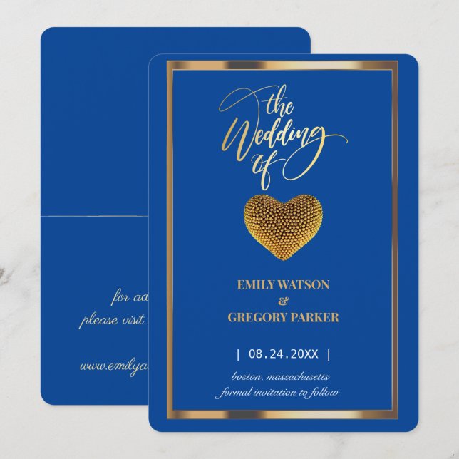 Elegante königsblaue, goldene Rahmenhochzeit Save The Date (Vorne/Hinten)