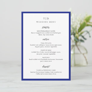 Elegante königsblaue moderne Hochzeit mit Monogram Menükarte