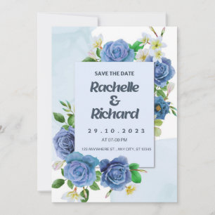 Elegante königsblaue Rose Einladungskarte für Hoch