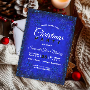 Elegante königsblaue Schneeflocken Weihnachts-Part Einladung