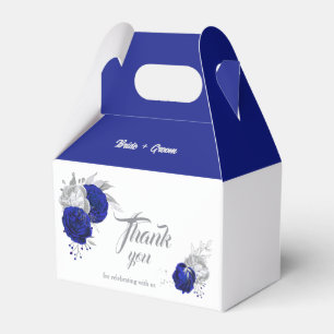 elegante königsblaue silberne Blumen Hochzeit Geschenkschachtel