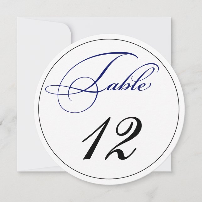 Elegante königsblaue Tischnummern-Schriftkarten ru Einladung (Vorderseite)