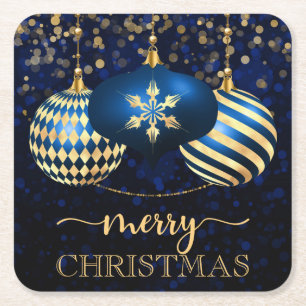 Elegante königsblaue und goldene Weihnachtskugeln Rechteckiger Pappuntersetzer