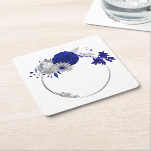 elegante königsblaue und silberne Blume Rechteckiger Pappuntersetzer