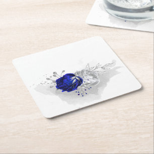 elegante königsblaue und silberne Blumen Rechteckiger Pappuntersetzer