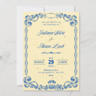 Elegante königsblaue Vintage-Hochzeitseinladung Dankeskarte