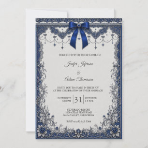 Elegante königsblaue Vintage-Spitzen-Hochzeitseinl Einladung