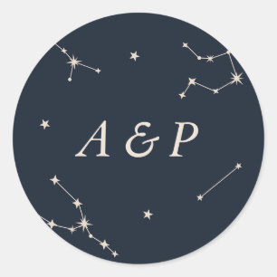 Elegante Konstellation Blaue Hochzeitsmonogramm Runder Aufkleber