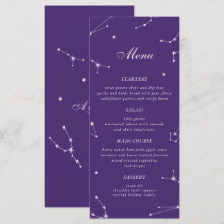 Elegante Konstellation Lila Himmelhochzeit Menükarte