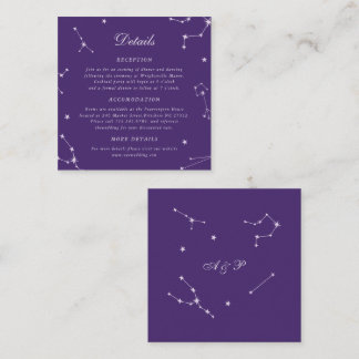 Elegante Konstellation Lila Hochzeitsdetails Begleitkarte