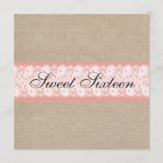 Elegante Koralle Jute Leinen Spitze Sweet Sixteen Einladung