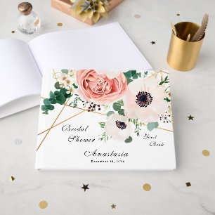 Elegante Korallen Blume Brautparty Blütenstaub Gästebuch