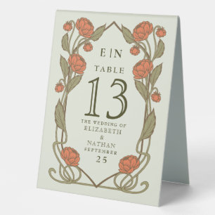 Elegante Korallen-Pfingstrose Art Nouveau Florale Tischaufsteller