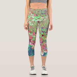 Elegante Korallen und Chartreuse Limelight Hydrang Capri Leggings