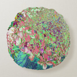 Elegante Korallen und Chartreuse Limelight Hydrang Rundes Kissen