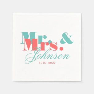 Elegante Korallen und Minze Mr. und Mrs. Serviette
