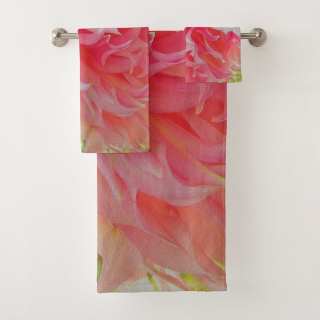 Elegante Korallen und rosa Dekorative Dahlia Badhandtuch Set (Insitu)