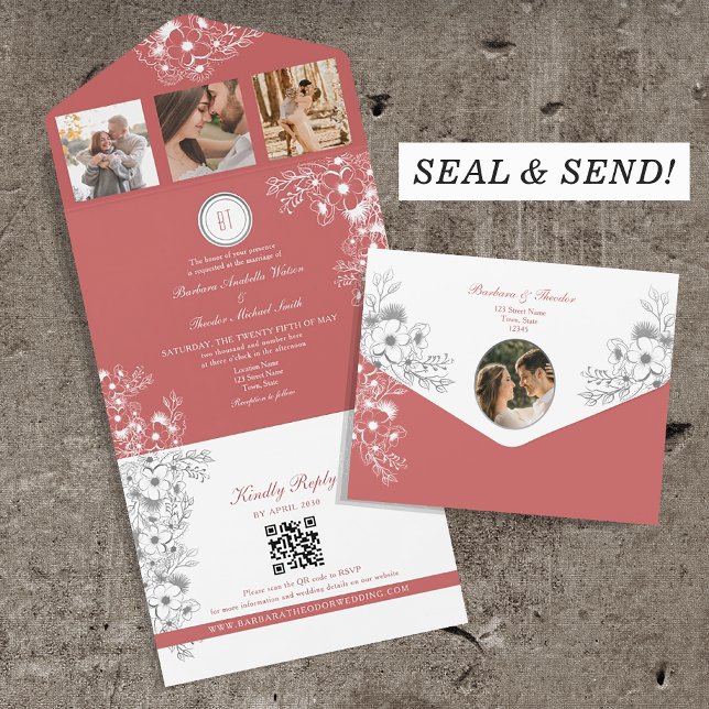 Elegante Korallenhochzeit All In One Einladung (Von Creator hochgeladen)