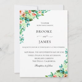 Elegante Koralleninsel Botanische Hochzeit Einladung