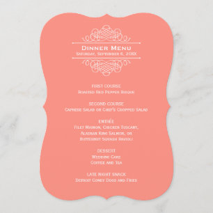 Elegante Korallenrosa Hochzeits-Dinner-Monogramm Menükarte