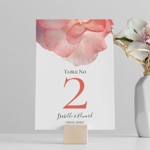 Elegante Korallenrosa Rosen Blumen Hochzeit Tischnummer