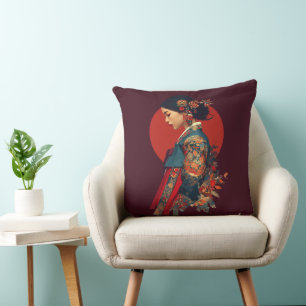 Elegante koreanische Frau in Hanbok-Porträtkunst-L Kissen
