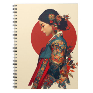 Elegante koreanische Frau in Hanbok-Porträtkunst-L Notizblock