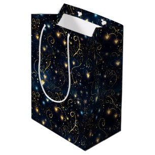 Elegante kosmische leuchtende Herzen in Blau und G Mittlere Geschenktüte
