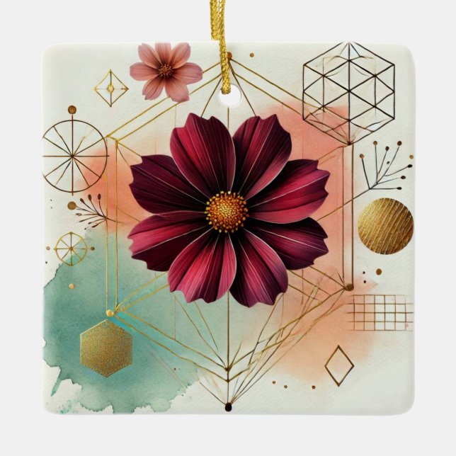 Elegante Kosmos-Blume mit geometrischer Kunst und  Keramikornament (Vorderseite)