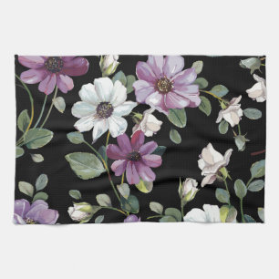 Elegante Kosmos-Blume: Wasserfarbe Nahtlos. Geschirrtuch