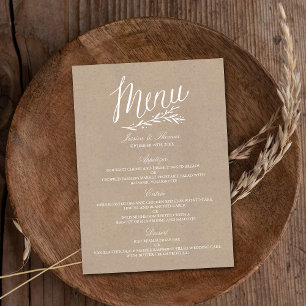 Elegante Kraftpapier-Hochzeits-Menü-Vorlagen Menükarte