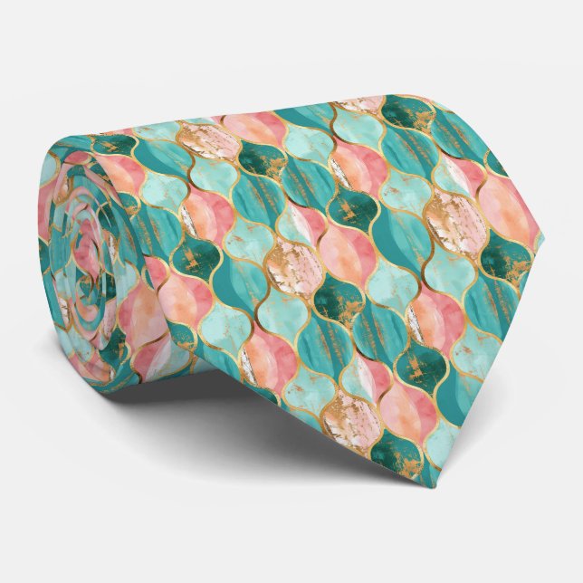 Elegante Krawatte in Rosa und Türkis (Gerollt)