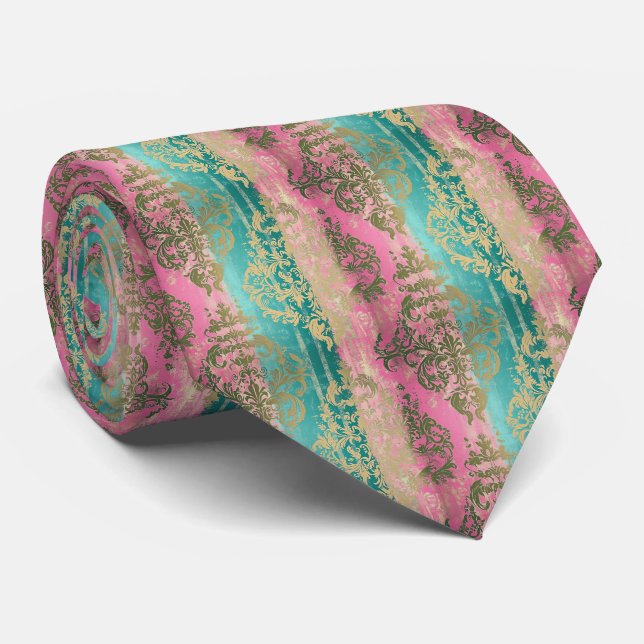 Elegante Krawatte in Rosa und Türkis (Gerollt)