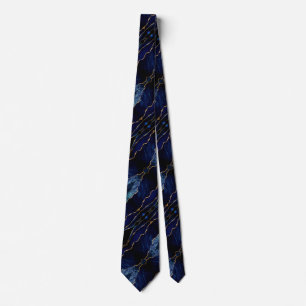Elegante Krawatte mit Achat Navy Blau Gold Marmor