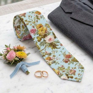 Elegante Krawatte mit antiken Rosen auf Hellblau