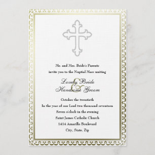 Elegante, kreuzkatholische Hochzeitseinladung Einladung