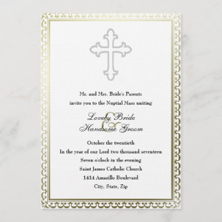 Elegante, kreuzkatholische Hochzeitseinladung Einladung
