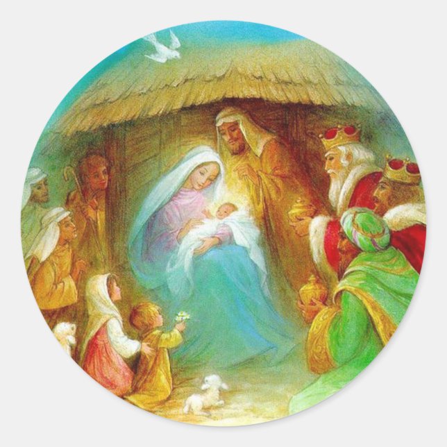 Elegante Krippe, Mary Jesus Joseph Runder Aufkleber (Vorderseite)