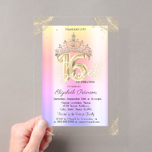 Elegante Krone Farbiger Leoparden-Druck Sweet 16   Acryleinladungen