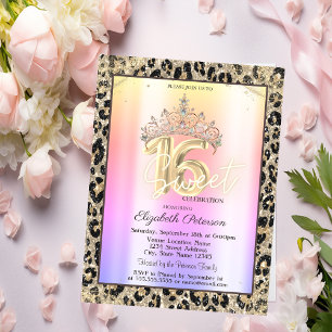 Elegante Krone Farbiger Leoparden-Druck Sweet 16 Einladung
