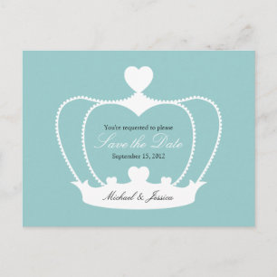 Elegante Krone Save the Date Postkarte - Blau
