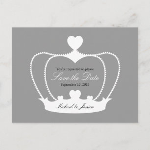 Elegante Krone Save the Date Postkarte - Grau